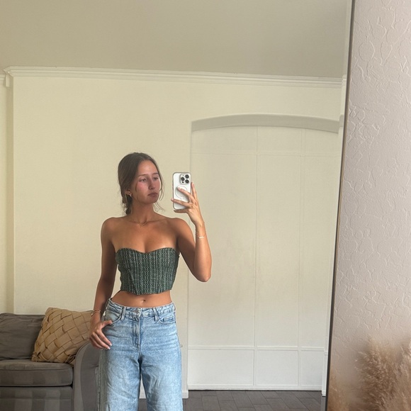 Zara Tops - Zara Forest Green Strapless Crop Top